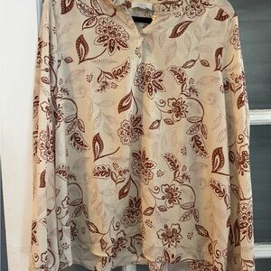 LOFT Cream and Brown Floral Blouse